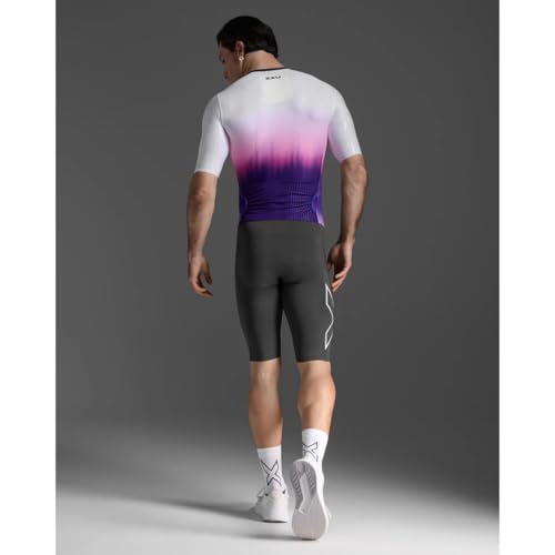 Image of 2XU Light Speed React Sleeved Trisuit, White /Purple Gradient, Compression Performance Suit, Size S