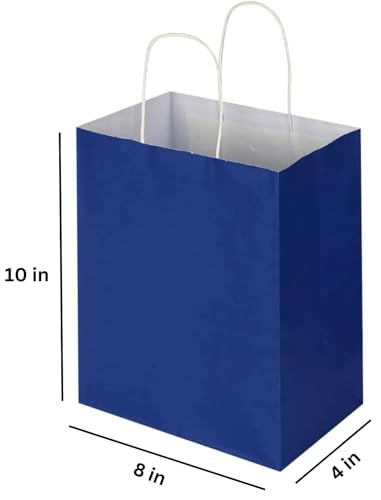 Image of Gift Paper Bag - 8x4x10 inch 25pcs Blue color- Small Party Favor Goodie Bag, Craft Paper Return Gift Bags I Disposable Recycled Eco friendly Paper Bags (BLUE -Pack of 25)