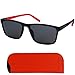 Produktbild Mini Brille Flexible Sonnenbrille mit Sehstärke, Kunststoff Rahmen XL Groß und Rechteckig mit flexiblen Bügeln Schwarz mit Rotem Akzent, Trend Etui, Lesesonnenbrille Herren und Damen 2.0 Dioptrien