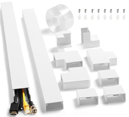 Image of Cord Hider Kit 126in (8 x L15.7in) - ZhiYo Cable Covers for Wires on Wall, Wire Hider for Wall Mounted TV, White Cable Raceway, Paintable Cord Cover Cable Management for Home Office, W1.54in x H0.75in