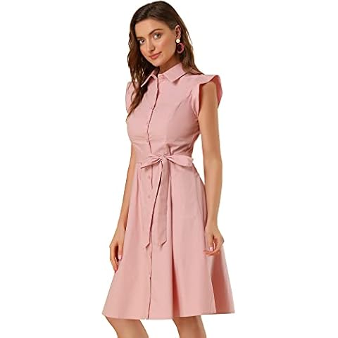 Vestido Camisero Allegra K con Volantes y Cinturón Cover