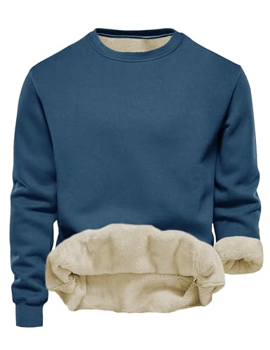 Tincini Herren Sweatshirt Winter Dickes Fleece Pullover Casual Rundhals Gefüttert Sweater Warm Langarm Pulli Winterpullover (Blau, L)