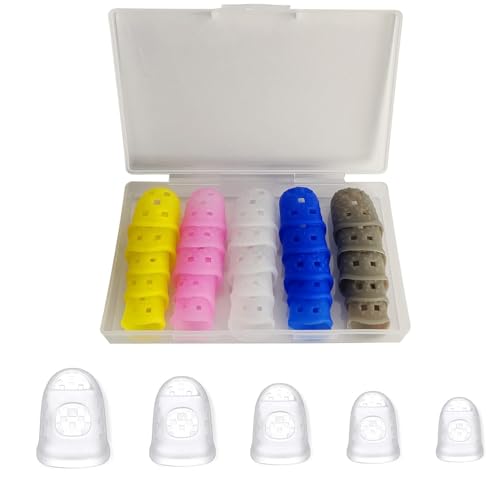 Guitar Fingertip Protectors, 25-Pack Silicone Finger Covers for Guitar/Ukulele/Banjo/Mandolin â€“ Breathable, Flexible, Non-Slip Practice Sleeves, Mixed Colors with Storage Case, Reusable