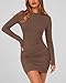 BTFBM Womens Spring Fashion 2026 Long Sleeve Boat Neck Mini Dress Slim Fit Party Club Short Tight Basic Bodycon Dresses(Coffee, Medium)