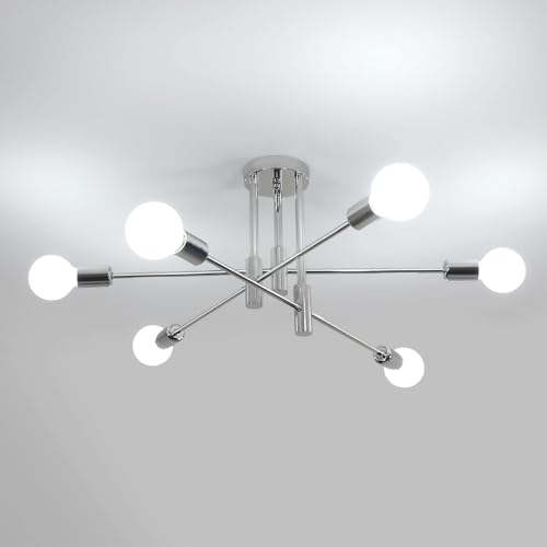 Riserva Lampadario Industrial, 6 Luci Plafoniera Soffitto Vintage, E27 Lampada da Soffitto Cromata...