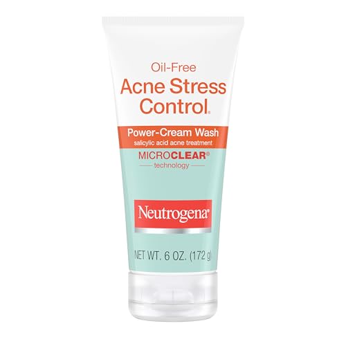 Neutrogena Oil-Free Acne Stress Control Power-Cream Face Wash with 2% Salicylic Acid Acne Treatment Medication, Soothing Daily Acne Facial Cleanser for Acne-Prone Skin Care, 6 foz