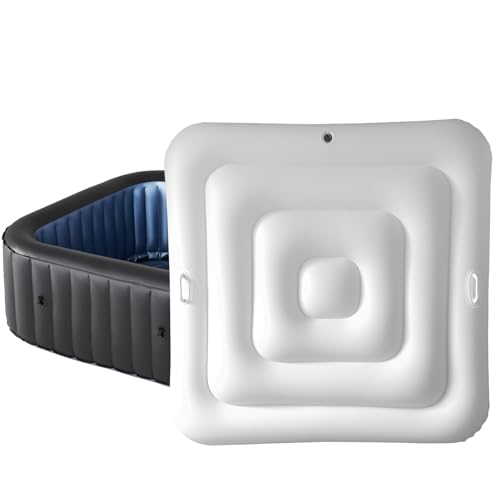 Aufblasbare Whirlpool Abdeckung 130cm Quadrat Energiesparender Deckel für Whirlpools im Freien mit Griff Schnelles und Einfaches Aufblasen und Entleeren Winddichter Regenfester Abdeckungsschutz