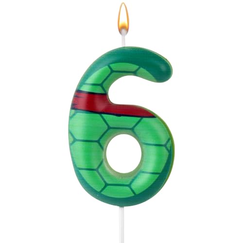 Turtle Shell Birthday Candle, Cartoon Turtle Themed Birthday Number Candle Green Turtle Birthday Cake Topper for Birthday Decoration (Number 6)