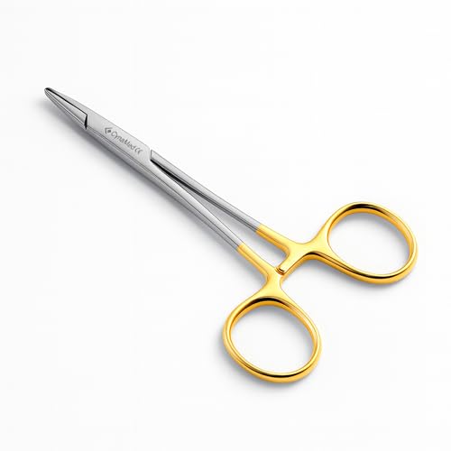 Cynamed TC Mayo Hegar Needle/Suture Holder Driver with Tungsten Carbide Inserts and Gold Rings - Premium Grade Instrument (5.5 in.)