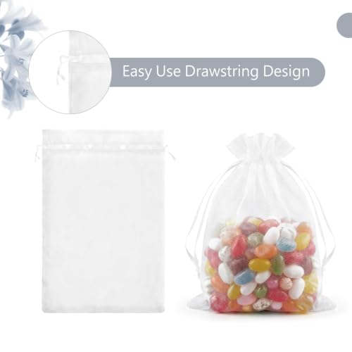 Image of FUNFERY 100PCS White Organza Gift Bags 4x6in,Drawstring Pouch for Jewelry