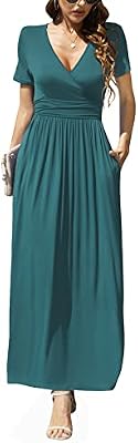 LILBETTER Summer Flowy Deep V Neck Maxi Dress Long Elegant Womens Dresses(Acid Blue,Small)