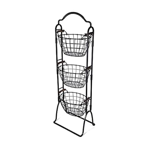 Gourmet Basics by Mikasa 5184916 Harbor Adjustable 3-Tier Metal Floor Standing Fruit/Home Storage Basket, Antique/Distressed Black and Copper