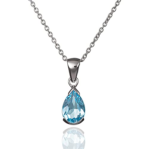 namana Collier Pendentif en Argent avec Topaze Bleue en Goutte, Collier en Topaze Bleue en Argent...