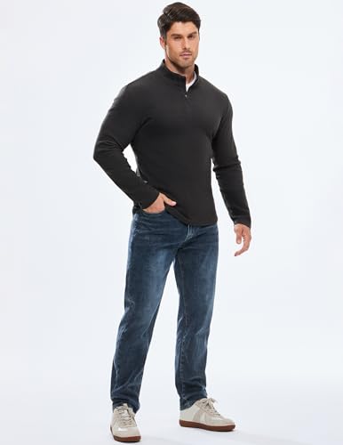 Men's Quarter Zip Pullover Fleece Lined Long Sleeve Solid Color Shirts 1/4 Half Zip Sweatshirts4