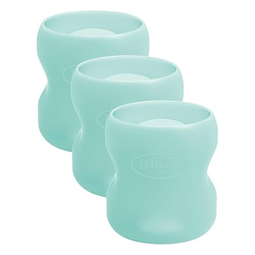 Image of Dr. Brown’s Natural Flow® Options+™ Glass Baby Bottle Sleeves, 100% Silicone, 5 oz, Wide-Neck, Mint (Pack of 3)