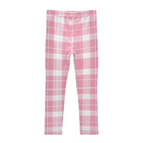 Girls Leggings Pink White Tartan Plaid Checked Kids Length Leggings Pants Toddler Athletic Soft Tights Trousers 4T2