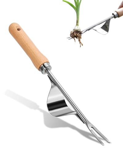 FUGLUS Estirpatore di erbacce in acciaio inox con manico in legno naturale,Nuovo dispositivo di rimozione delle erbacce,Estirpatore di erbacce Gardena,Estirpatore manuale di erbacce da giardinaggio