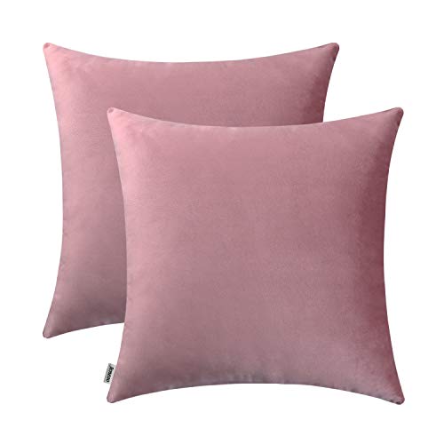 Jeneoo Velvet Throw Pillow Covers 18x18 Inch 2 Pack, Super Soft Thick Decorative Square Cushion Cases for Sofa Couch Bedroom Car, Dusty Rose