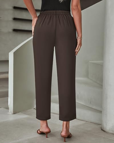GRAPENT Capri Dress Pants for Women High Waisted Pleated Lightweight Straight Leg Elastic Wasit Crop Trousers Work Pants - Image 3