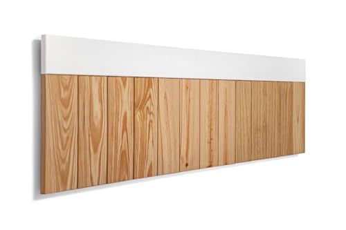 SUENOSZZZ-ESPECIALISTAS DEL DESCANSO Cabecero de Cama de Madera BULNES para Pared. Cabecero de Tablas Haya, Superior Horizontal Blanco. Estilo Vintage, para Camas de 135