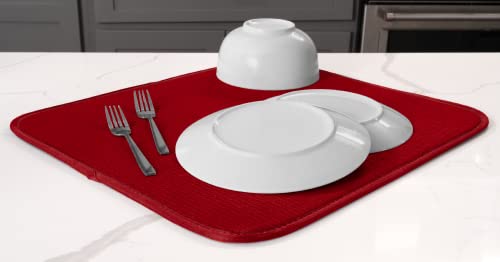 S&T Inc. Absorbent, Reversible Microfiber Dish Drying Mat For Kitchen, 16 Inch X 18 Inch, Red #TOP2
