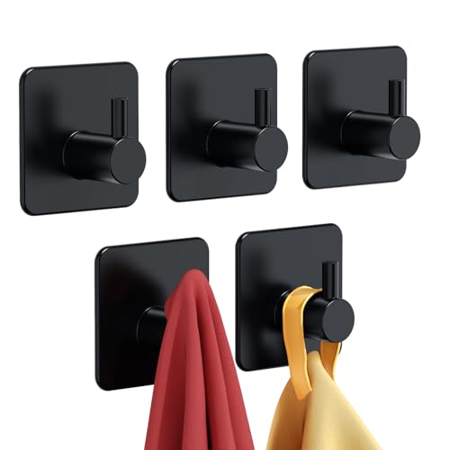 Auxmir Self Adhesive Hooks for Coat Towel, 15LB Heavy Duty, Glossy Black