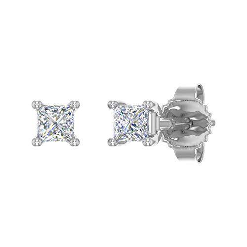 1/10 to 1/2 Carat Princess Cut Diamond Stud Earrings in 14K Gold (I1-I2 Clarity)