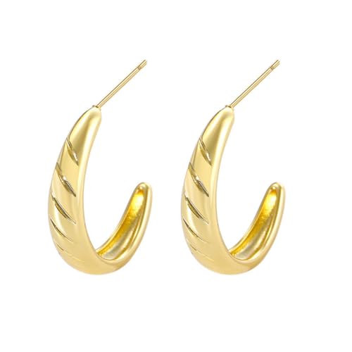 Image of Shining Diva Fashion Anti Tarnish Jewellery Celebrity Inspired 14k Real Gold Plated Simple Plain Link Chain Chunky Huggie Hoop Trendy Stylish Copper Earrings for Women Girls
