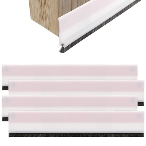 LOPYXBR 4PCS Door Brush Strip Draught Excluder White 100cm(L) x 53 mm(W) Draft Excluder for Doors Brush Strips Self-Adhesive Doors Brushes Strip Door Bottom Seal Draft Excluders (400cm Total)