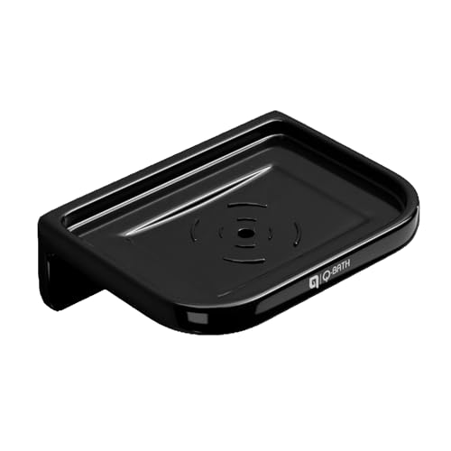 Qbath Square Soap Dish Holder - Black | Wall-Mounted Ceramic Soap Dish with Drainage Design |Bathroom & Wash Basin Use | Water-Resistant, Rust-Free, Easy to Clean