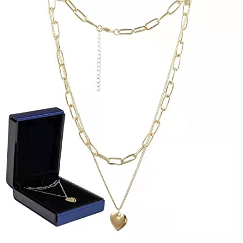 JIJICZ Halskette Doppelkette Für Damen Mädchen, Gold Farber Herzhals Anhänger Choker Mit Geschenkbox, Goldkette Halsbänder Für Frauen Freundin Ehefrau Weihnachten Neujahrs Geschenk Cover