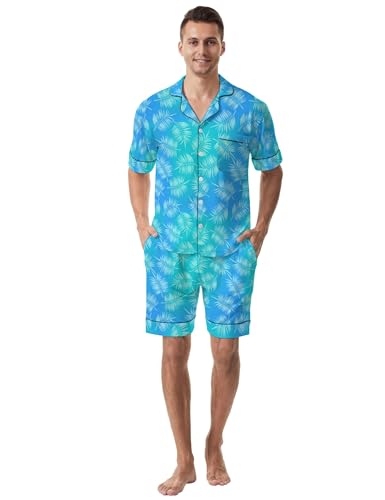 Print Pajama Sets for Men 2PCS Short Sleeve Loungewear Set Pajamas Button Down Sleepwear Soft Pjs3