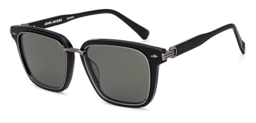 Image of John Jacobs | Black - Green Solid | Full Rim Square Stylish & Premium Sunglasses | Celestia | 100% UV Protected | Men & Women | Large | JJ S70259