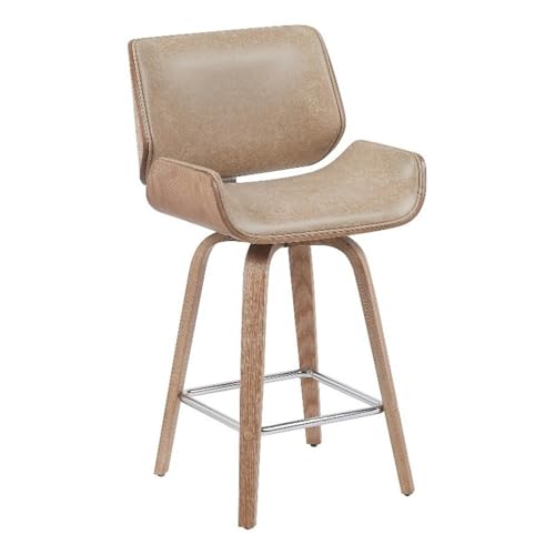 Tyler Modern Counter Height Swivel Bar Stool with White Wash Finished Wood and Vintage Brown Upholstery Set of 3