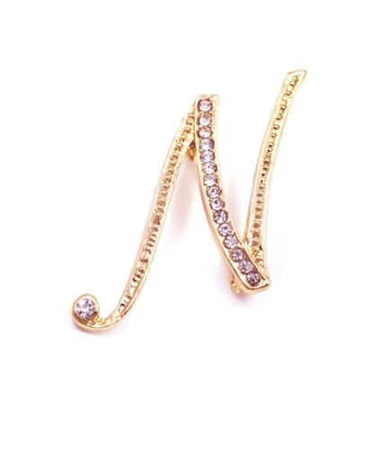 Image of vmcoatdu Women A-Z Initial Pins 26 Letters Pins Gold Plated Metal Brooches Clear Crystal Rhinestone Brooch Breastpin Badge