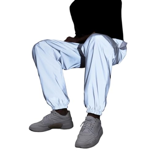 Reflective Athletic Jogger Pants, Elastic Waist with Drawstring,4