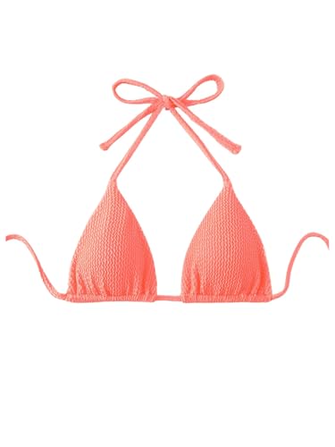 WDIRARA Women's Halter Bikini Top Textured Tie Backless Triangle Bathing Suit Tops Orange Medium