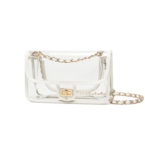 Image of Womens PVC Clear Purse Handbag with Chain Stadium Approved Clear Bag See Through Bag for Working and Concert