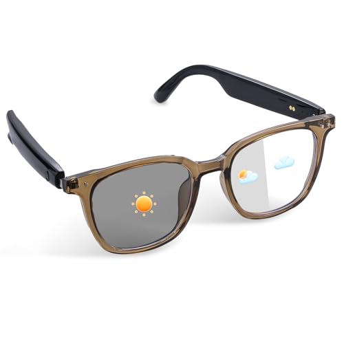 Smart Glasses for Women Men, Audio Glasses with Photochromic Lenses, Open-Ear Design, Supports Hands Free Calling, Music Playback, 4-6H Playtime, Bluetooth Eyeglasses for Indoor Outdoor(Brow
