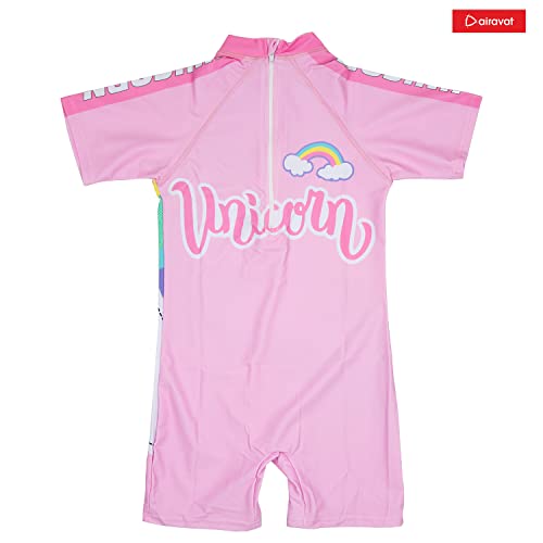 Image of AIRAVAT Girl's Swimsuit Set, Swimming Costume, Swim Costume, 1513 Unicorn Girls Bathing Suit Swimwear, Half Sleeve 1 Piece Swimming Wear for Girls
