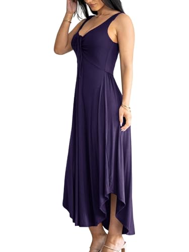 Image of Langwyqu Womens 2026 Summer Sleeveless Tank Dress Empire Waist Asymmetrical Flowy Casual Maxi Dresses