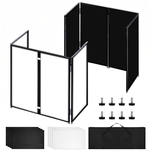 Portable DJ Booth Facade Stand, Foldable DJ Table 45'x40' Tabletop, DJ Facade Station for DJ...