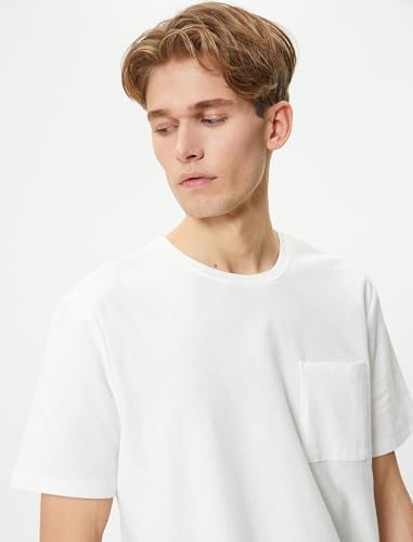 KOTON Erkek Bisiklet Yaka Kısa Kollu Basic Tişört, Ekru (010), M - Görsel 2