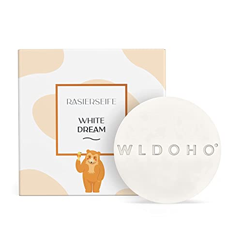 WLDOHO® feste Rasierseife für Damen mit herrlichem Duft - blumig, cremig & süß - Rasierseife für Frauen - vegan, frei von Parabenen & made in Germany - 80g - White Dream Cover