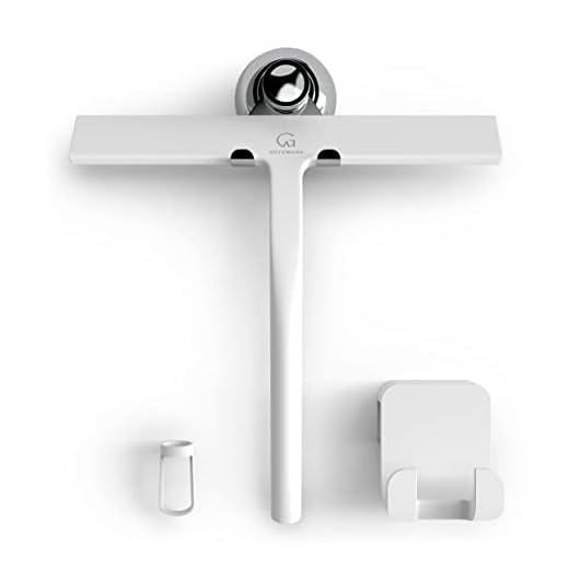 GÜTEWERK rasqueta limpiacristales para Ducha y mampara Profesional con Colgador Ventosa - Blanco - 23 cm - sin taladrar ni Pegar - Silicona y Acero Inoxidable