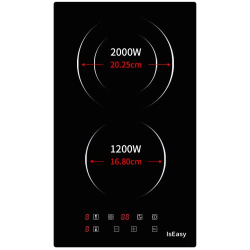 Glaskeramikkochfeld, IsEasy Doppel Vorlauf, 3200W, Kochfelder mit Doppelte Kochzonen, Stecker, Einbaus Cerankochfeld, 9 Heizstufen, Touch-Steuerung, 1-99Min Timer – Bild 4