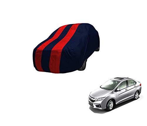 Image of Auto Hub Car Cover Compatible with City i-Dtec (Model : 2008-2019) with Mirror Pocket,Triple Stitched, Weather Proof, City Car Cover- Navy-Red