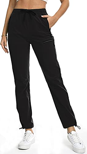 VANGULL Women's Working Cargo Pants Outdoor Lightweight Capris Water Resistant UPF 50 Joggers Zipper Pockets, Black L