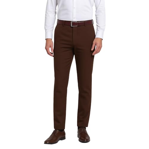 Image of Men's Stretchable Formal Trousers | Regular Fit Mid Rise Office Wear Pants | Elasticated Waistband 2 Inch Stretch | 4 Pocket Pant
