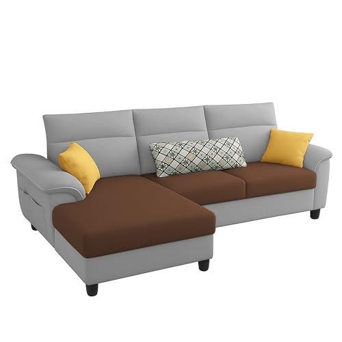 Image of Casaliving Seams LHS 4 Seater L Shape Sofa for Living Room (Brown Grey Fabric) Premium Fabric Sofa